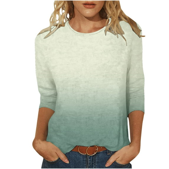 pbnbp 3/4 Sleeve T Shirts for Women Casual Ombre Tie-Dye Crewneck Summer Tops Womens Dressy Blouses