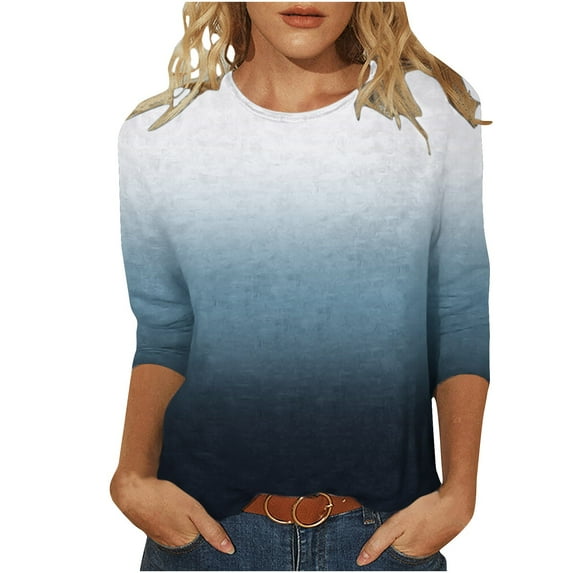 Summer Savings Clearance! pbnbp 3/4 Sleeve T Shirts for Women Casual Ombre Tie-Dye Crewneck Summer Tops Womens Dressy Blouses
