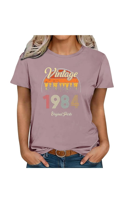 Funny T Shirts 40th Birthday Gift for Women Vintage 1984 Shirt Letter Print Retro Party Tops Casual Short Sleeve Tee