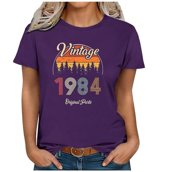 yievot Funny T Shirts 40th Birthday Gift for Women Vintage 1984 Shirt Letter Print Retro Party Tops Casual Short Sleeve Tee