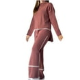 thumbnail image 1 of yievot Lounge Sets for Women Long Sleeved Two Piece Knitted Tops and Wide Leg Pants Pajama Loungewear, 1 of 6