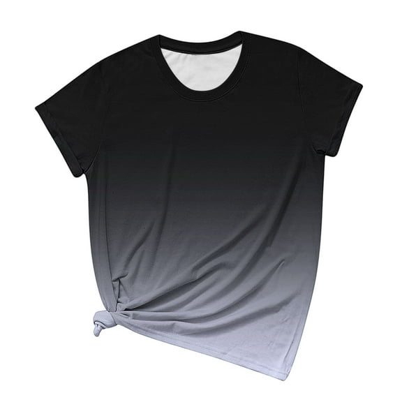 yievot Summer Casual Basic T-Shirt for Women Gradient Print Round Neck Short Sleeve Tees Tops
