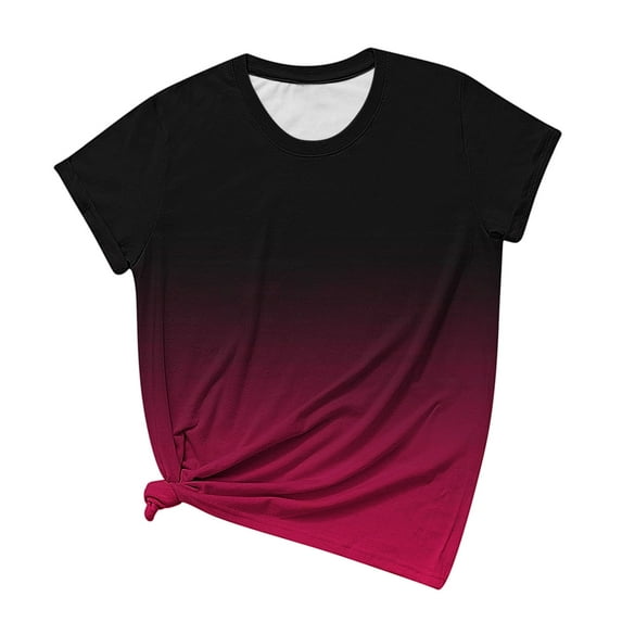 yievot Summer Casual Basic T-Shirt for Women Gradient Print Round Neck Short Sleeve Tees Tops