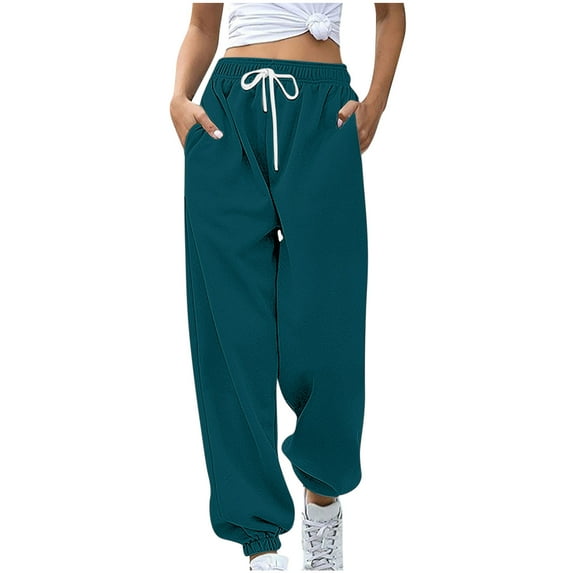 Summer Savings Clearance! yievot Sweatpants for Women Drawstring Baggy Cinch Bottom Sweatpants Pockets High Waist Sporty Gym Athletic Fit Jogger Pants Lounge Trousers