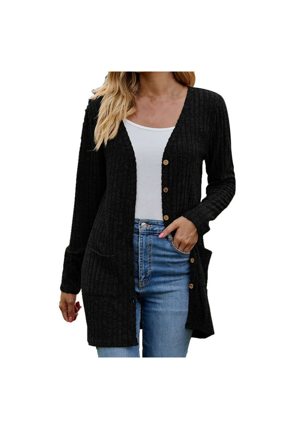 Women's Knit Cardigan Sweaters Button Down Long Sleeve Dressy Knitwear Fall Fashion Coat with Pockets