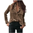 thumbnail image 1 of yievot Women's Long Sleeve Velvet Shirt Solid Button Down Blouse Going Out Work Tops with Pockets, 1 of 5