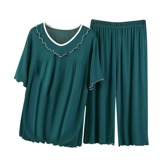 yievot Women's Pajama Set Sleepwear Tops with Capri Pants Casual Matching Pajama Set Two-Piece Pjs Lounge Sets