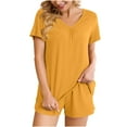 thumbnail image 1 of Summer Savings Clearance! yievot Women's Pajama Set Soft Short Sleeve Top With Shorts Solid Color Loungewear Sleepwear Pajamas, 1 of 5