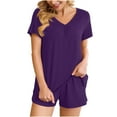 thumbnail image 1 of Summer Savings Clearance! yievot Women's Pajama Set Soft Short Sleeve Top With Shorts Solid Color Loungewear Sleepwear Pajamas, 1 of 1