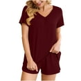 thumbnail image 1 of Summer Savings Clearance! yievot Women's Pajama Set Soft Short Sleeve Top With Shorts Solid Color Loungewear Sleepwear Pajamas, 1 of 5