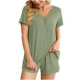 thumbnail image 1 of Summer Savings Clearance! yievot Women's Pajama Set Soft Short Sleeve Top With Shorts Solid Color Loungewear Sleepwear Pajamas, 1 of 5