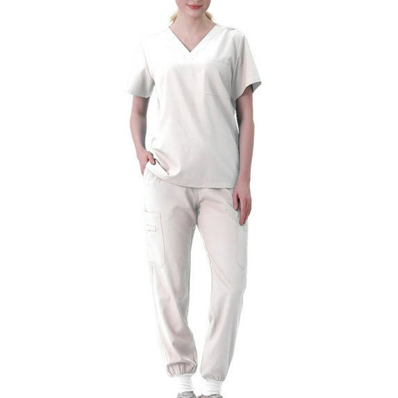 Summer Savings Clearance! yievot Women's Scrub Set Classic V-Neck Top and Jogger Pants Nursing Uniform Scrubs for Women Set with Pockets