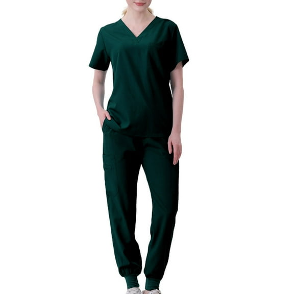 yievot Women's Scrub Set Classic V-Neck Top and Jogger Pants Nursing Uniform Scrubs for Women Set with Pockets