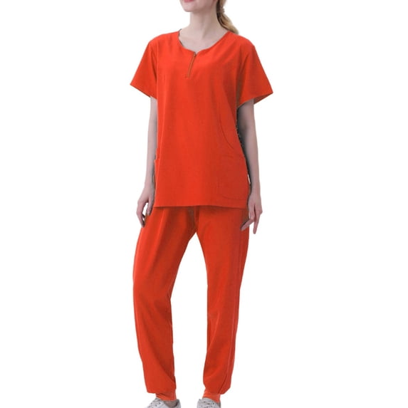 yievot Women's Scrub Set Classic V-Neck Top and Jogger Pants Nursing Uniform Scrubs for Women Set with Pockets