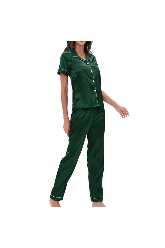 Women's Silk Satin Pajamas Sets Button Down Shirts and Pants Pj Set Sleepwear Nightwear
