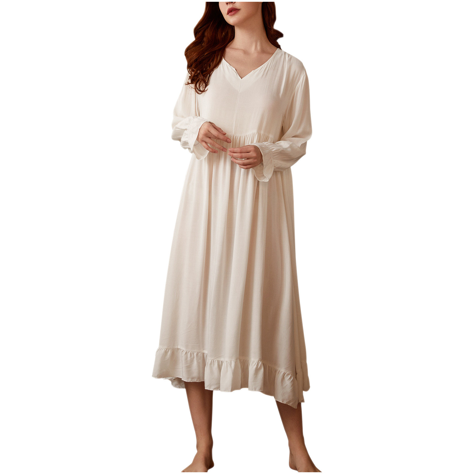Yievot Womens Long Sleeve Nightgown Soft Comfy Sleepwear Cotton Long 