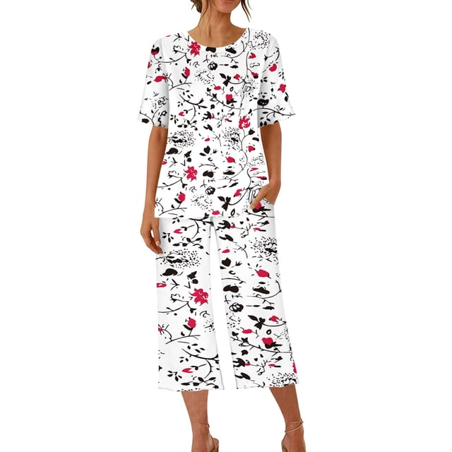 yievot Womens Pajama Sets Short Sleeve Shirt and Capri Soft Pajama Sets with Pockets 2 Piece Sleepwear Loungewear