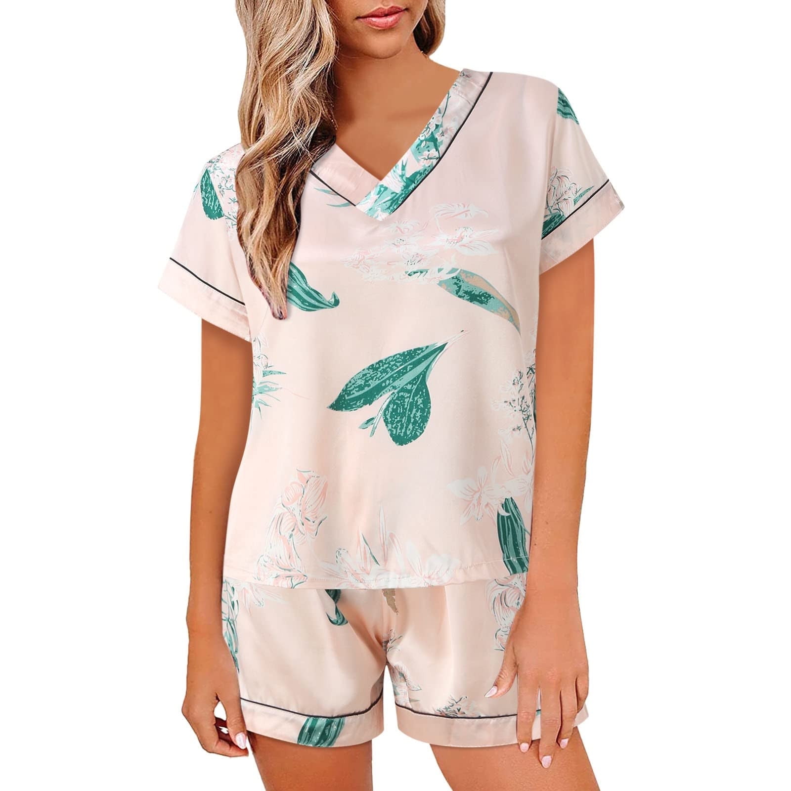 Summer Savings Clearance! yievot Womens Pajamas Set Silk Satin Short ...