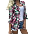thumbnail image 1 of Summer Savings Clearance! yievot Womens Plaid Shirts Roll Up Long Sleeve Pockets Casual Boyfriend Tops Blouse, 1 of 2
