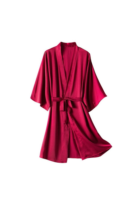 Women's Satin Robe Valentines Underwear for Women Kimono Bathrobe Short Ruffle Belted Robes Bridesmaids Sleepwear