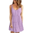 thumbnail image 1 of Cocktail Dresses for Women Women's Fashion Summer Casual Suspenders Round-Neck Solid Color Sleeveless Dress Purple S, 1 of 7