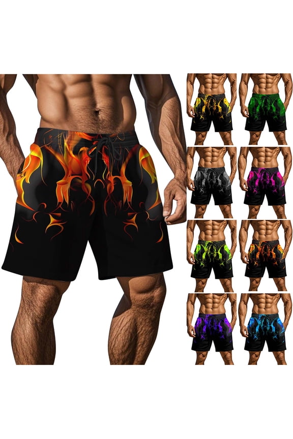 Men's Graphic Print Swim Trunks Funky Hawaiian Beach Shorts Drawstring Elastic Waist Surf Board Shorts with Pockets Yellow XXL