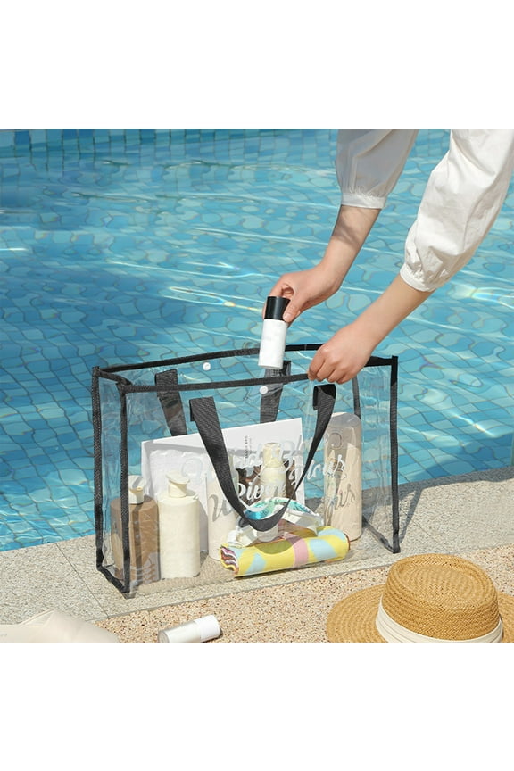 PRETXORVE Home and Kitchen Supplies , Large Capacity Swimming Bag Transparent Visible Handheld Storage Bag Thickened PVC Waterproof Wash Bag Portable Beach Bag Black