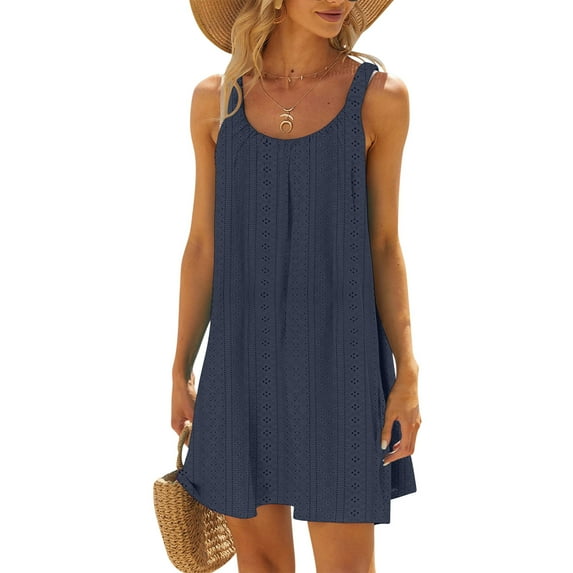 Cagogo Plus Size Beach Cover Up Athletic Short Mini Sundresses for Womens Summer Spring Spaghetti Strap Sleeveless Graduation Dresses Scoop Neck Boho White Work Dresses