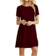 thumbnail image 1 of Cagogo Summer Plain Swing Flowy Mini T Shirt Dresses for Womens Wedding Guest Dresses Under $5 Casual Loose Short Sleeve Crew Neck Tunic Trendy Outfits Funaral Dresses, 1 of 5