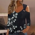 thumbnail image 1 of Cagogo Women's Summer Boho Short Sleeve Eyelet Cold Shoulder Floral Print Tunic Tops Under $5 Loose Fitting Round Neck Tunics Peasant White T-Shirts Clothes, 1 of 5