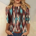 thumbnail image 1 of Cagogo Women's Tshirts Summer Basic Tops Dressy Casual 3/4 Length Sleeve Vintage Aztec Western Scoop Neck Ethnic Style Tunic Tops for Leggings Holiday Beach Black Clothes Outfits, 1 of 5