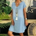thumbnail image 1 of Cagogo Womens Summer Short Sleeve Vintage Petite Dresses Under $10 Casual Flowy Swing Jean Shirt Knee Length Denim Dress V Neck Going Out White Cocktail Dresses, 1 of 9