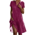 thumbnail image 1 of Cagogo Womens Summer Spring Short Sleeve Wedding Guest Dresses Plus Size Polka Dots Flowy Swing Knee Length Midi Tunic Sundresses V Neck Collared Elegant Black Church Dress, 1 of 5