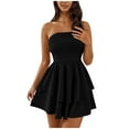 thumbnail image 1 of Summer Savings Deals!TOPUUTP Summer Dresses for Women 2025 Trendy Cute Teen Casual A Line Loose Strapless Mini Dress Spring Off Shoulder Smocked Ruffle Travel Vacation Dresses Black XXL, 1 of 5