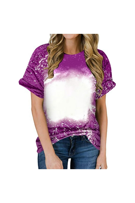 Summer Xqxayjr Short Sleeve Plus Size T-Shirts for Womens Summer Under $5 Dressy Casual Sublimation Blanks Bleached Tunic Tops Round Neck Basic Trendy Spring Tops Gifts for Mom