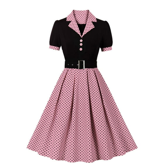 Summer Xqxayjr Women's Summer Polka Dot Audrey 1950s Retro Vintage Sun Dresses Beach Party Dress Under $10 Casual Loose Short Sleeve Swing A-Line Elegant Western Dress