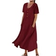 thumbnail image 1 of Summer Xqxayjr Women's Summer Short Sleeve Beach Dresses Under $10 Plus Size Flowy Swing Pocket Cotton Linen Long Shirt Sun Dress Round Neck Cute Spring Formal Dresses, 1 of 5