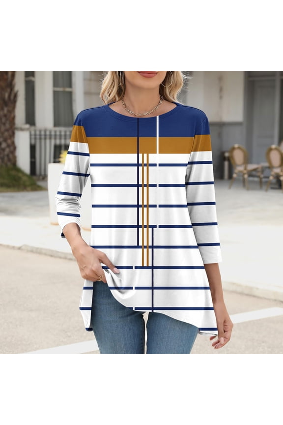 Summer Yrmaups Womens Plus Size Crew Neck Swing T Shirts Summer Basic Tops 3/4 Sleeve Dressy Print Boho Blouse Tunic Tops for Leggings Holiday Beach Black T Shirts Clothes