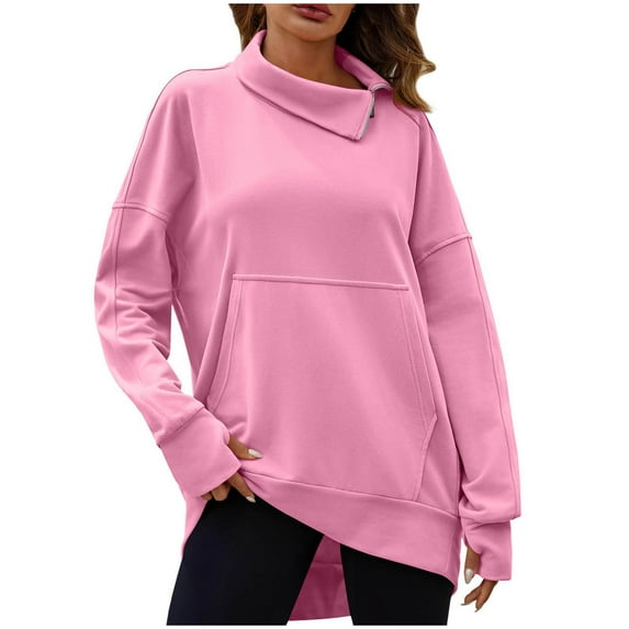 Summer !DianGeFu Ribbed Dresses for Plus Size Women In Fall 50% Off Clear,Fashion Women's Casual Long Sleeve Solid Turtleneck Zipper Pocket Ladies Tops Blouse,Pink,S