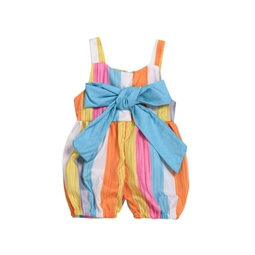 Summer Savings! Dianli Summer Color Striped Bow Climber: Toddler Girls' Short Romper (0-6 Years) Savings Multicolor 90