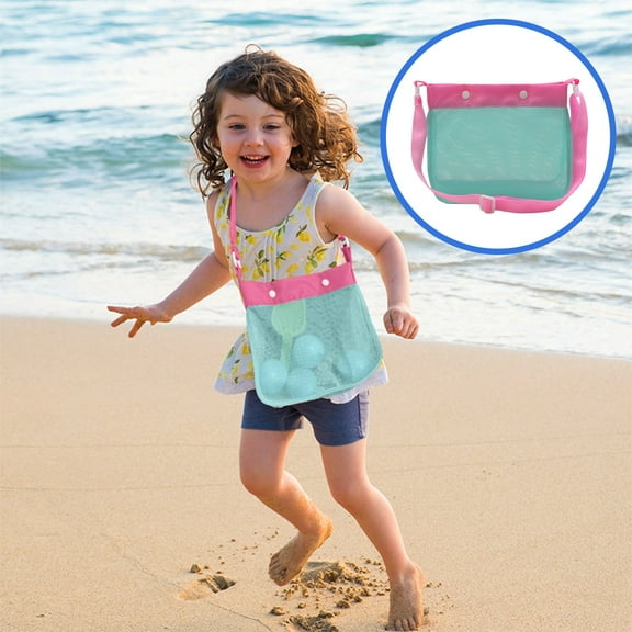Summer Savings! Double Buckle Beach Sling Bag, 8*10" Mesh Toy Bag Children's Beach Bag Hollow Storage Bag