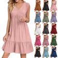 thumbnail image 1 of Summer Dresses for Women Summer V-neck Loose Solid Color Pleated Casual High Waisted Lace Sleeveless Dress Beach Fashion Sundress Vacation Holiday Party S-XXL, 1 of 7