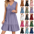 thumbnail image 1 of Summer Dresses for Women Summer V-neck Loose Solid Color Pleated Casual High Waisted Lace Sleeveless Dress Beach Fashion Sundress Vacation Holiday Party S-XXL, 1 of 7