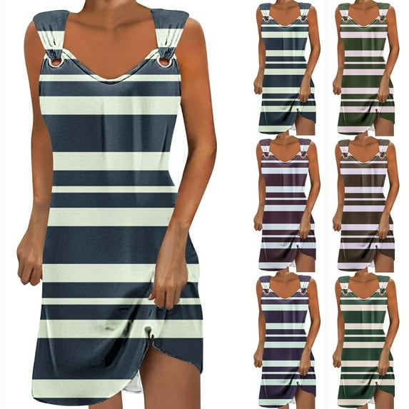 Dresses for Women 2026 Plus Size Comfort Solid Color Pocket Sleeveless V-Neck Dress