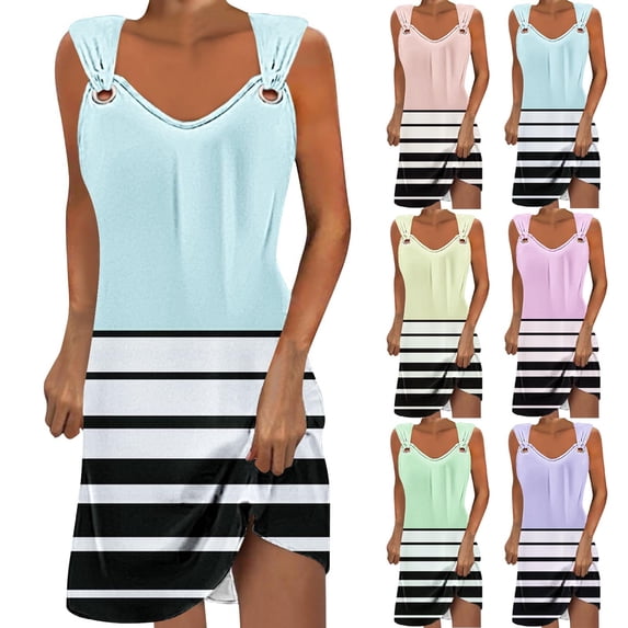 Dresses for Women 2026 Plus Size Comfort Solid Color Pocket Sleeveless V-Neck Dress