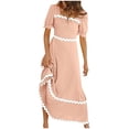 thumbnail image 1 of Dresses for Women 2026 Plus Size Fashion Square Neck Short Puff Sleeve Smocked Tie Back Beach Vacation Flowy Long Maxi Dress, 1 of 9