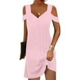 thumbnail image 1 of Dresses for Women 2026 Plus Size Fashion V-neck Loose Solid Short Sleeve Strapless Mini Dress, 1 of 8