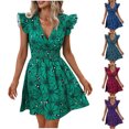 thumbnail image 1 of Dresses for Women 2026 Plus Size Waist Winched Sexy Printed Large Flower Ruffled Sleeveless Collar Dress, 1 of 5