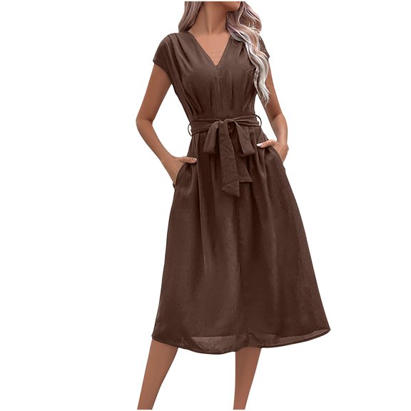 Dresses for Womens 2024 Plus Size Fashion Short Sleeve Loose Dress Round-Neck Dress