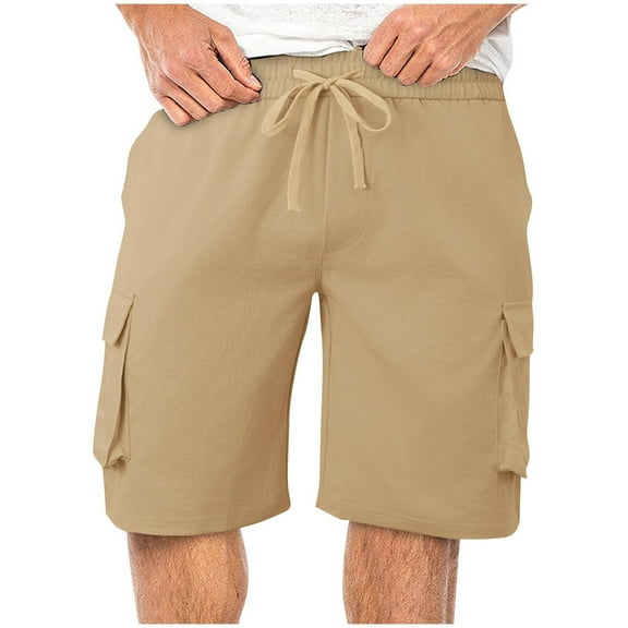 Dvprdro Men's Summer Cargo Shorts Loose Solid Elastic Waist Drawstring Straight Leg Casual Comfortable Sports Athletic Beach Shorts with Pockets